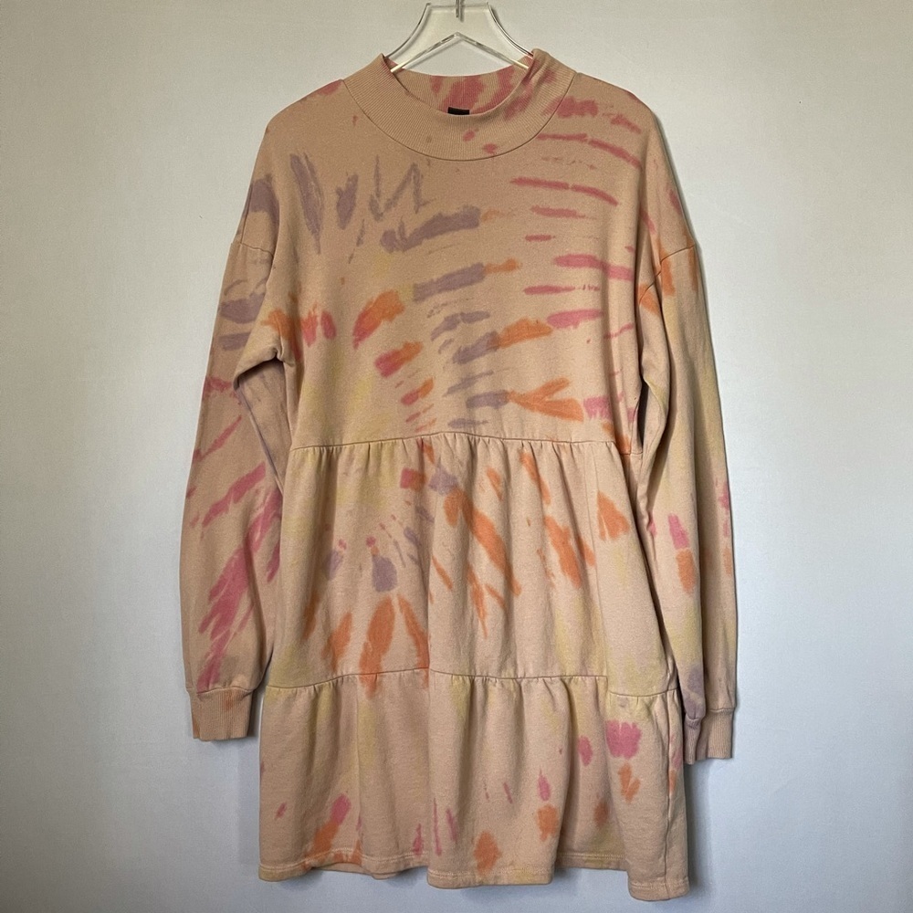 Pastel Tie Dye Tiered Sweatshirt Dress M - Picture 3 of 11